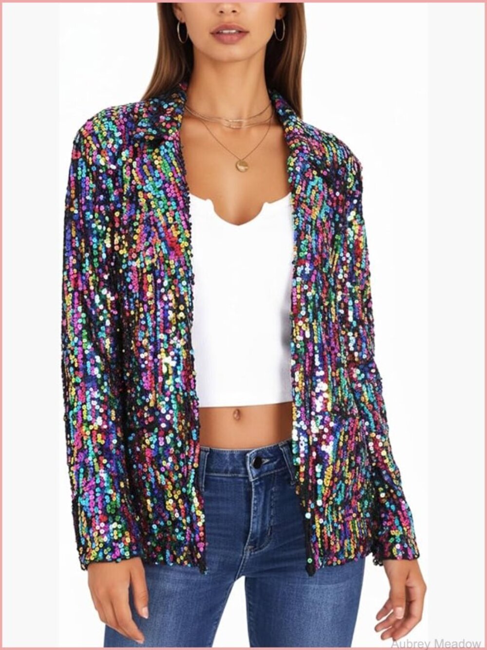 Sparkle Sequin Blazer Long Sleeve Open Front Cardigan Jacket with Pockets
